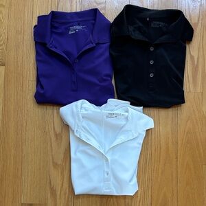 3 NIKE GOLF DRI FIT LADIES GOLF SHIRTS SZ S with logo LIKE NEW 💜🖤❤️
